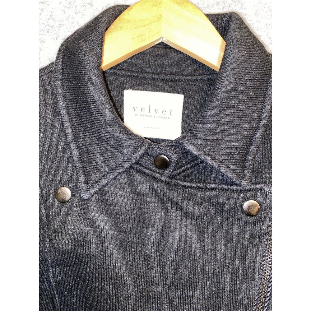 Velvet by Graham &‎ Spencer Jacket Size Small Black Military Moto Style Sweater - Picture 4 of 14